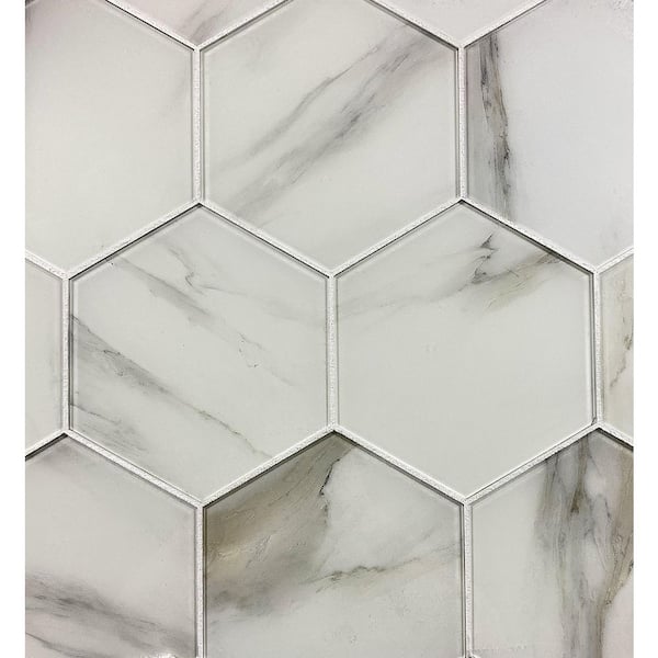 Abolos Nature 72-Pack Calacatta White/Glossy 4-in x 8-in Glossy Glass Marble Look Wall Tile
