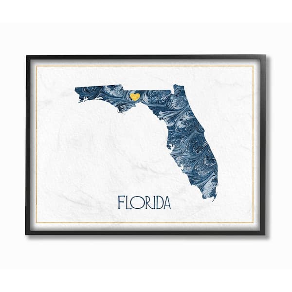 Stupell Industries 11 in. x 14 in. "Florida Minimal Blue Marbled Paper Silhouette" by Daphne Polselli Framed Wall Art