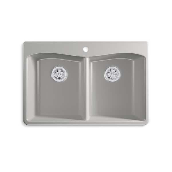 KOHLER Kennon Neoroc Matte Grey Granite Composite 33 in. 1-Hole Double Bowl Drop-In/Undermount Kitchen Sink