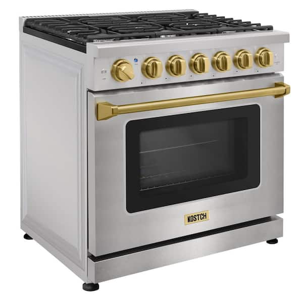 36 in. 6 Burners Freestanding Propane Gas Range with 6.0 cu. ft. Convection Oven in Stainless Steel with Bronze Handle