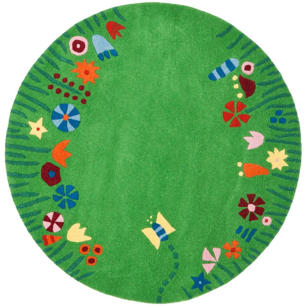 kid-r 花 SAFAVIEH Kids Green/Multi 4 ft. x 4 ft. Round Floral Area Rug