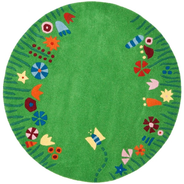SAFAVIEH Kids Green/Multi 4 ft. x 4 ft. Round Floral Area Rug
