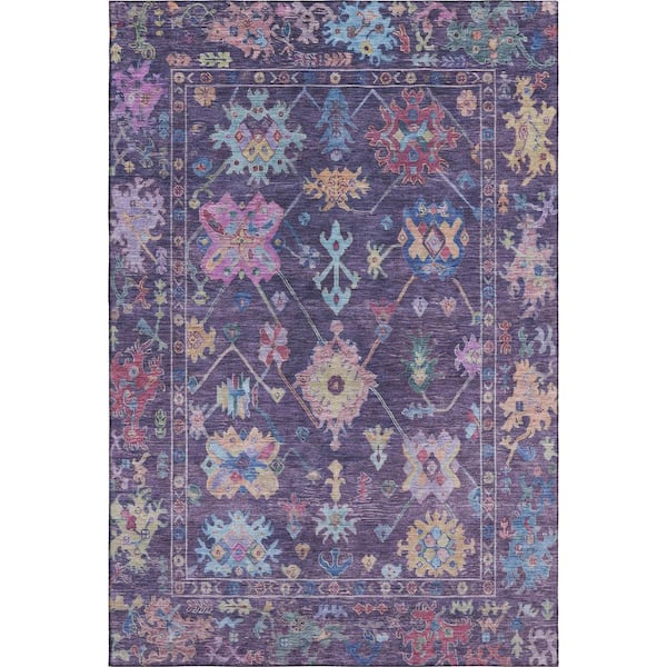 Mayfield Premium Machine Washable Abstract AMF2234 Eggplant 9 ft. x 12 ft. Area Rug