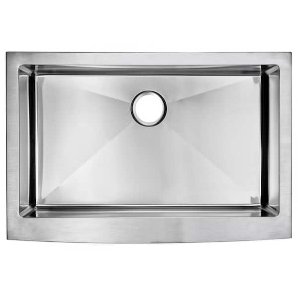 Water Creation Farmhouse Apron Front Stainless Steel 33 in. Single Bowl Kitchen Sink in Satin