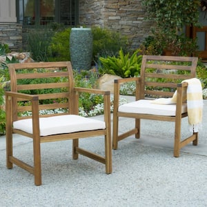 Set of 2 Acacia Wood Outdoor Club Chairs with Cushions for Backyard Poolside Patio Natural/White