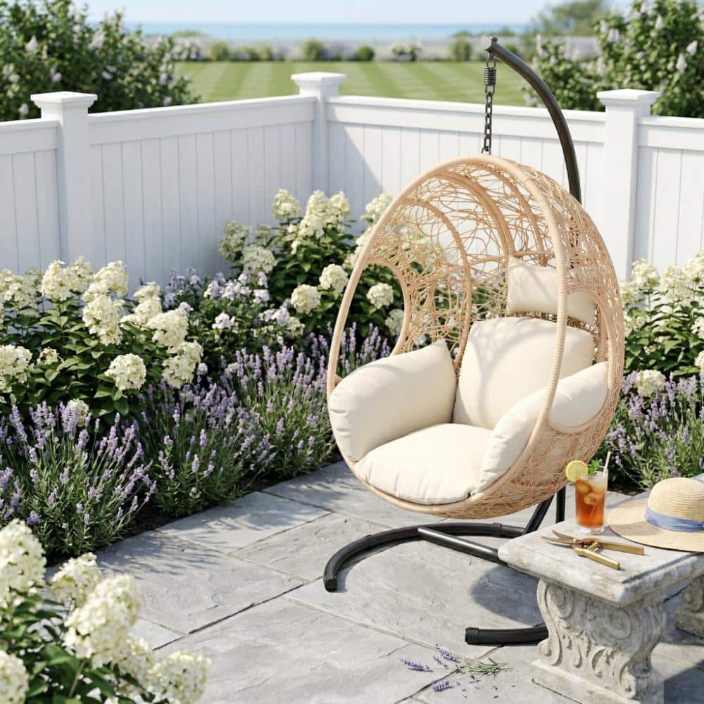 Extra Wide U-Base Hanging Egg Chair, 400lb Capacity, Weatherproof PE Rattan with Thick Cushion & Cover price history on PriceWatchPro