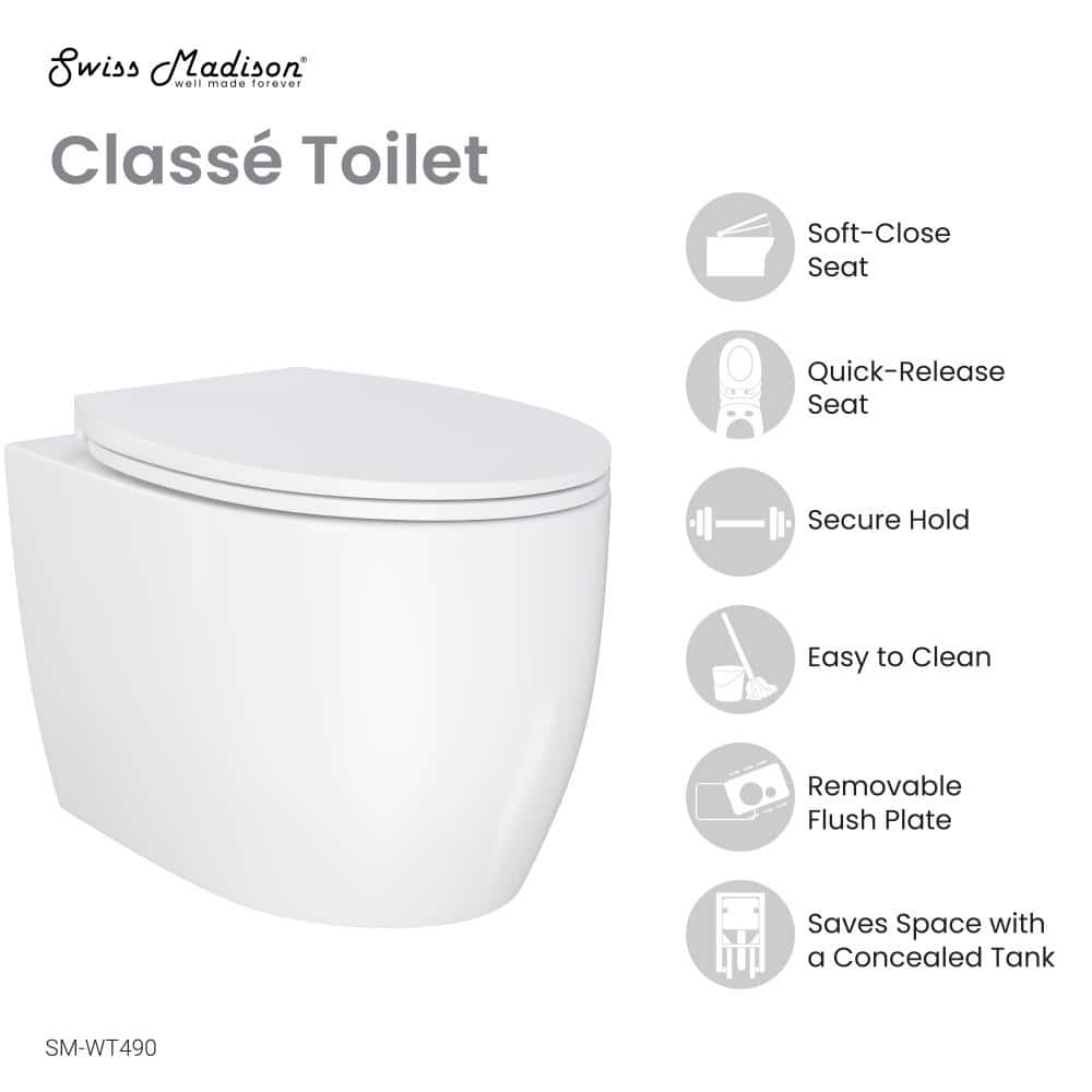 Glossy White Ceramic Wall-Hung Elongated Toilet Bowl