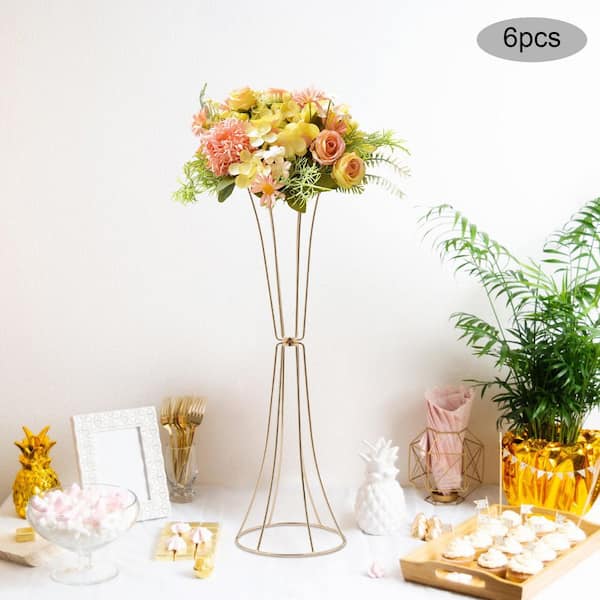 7.87 in. x 26.77 in. Gold Metal Iron Round Decorative Stands Birthday Party Table Centerpieces (Set of 6)