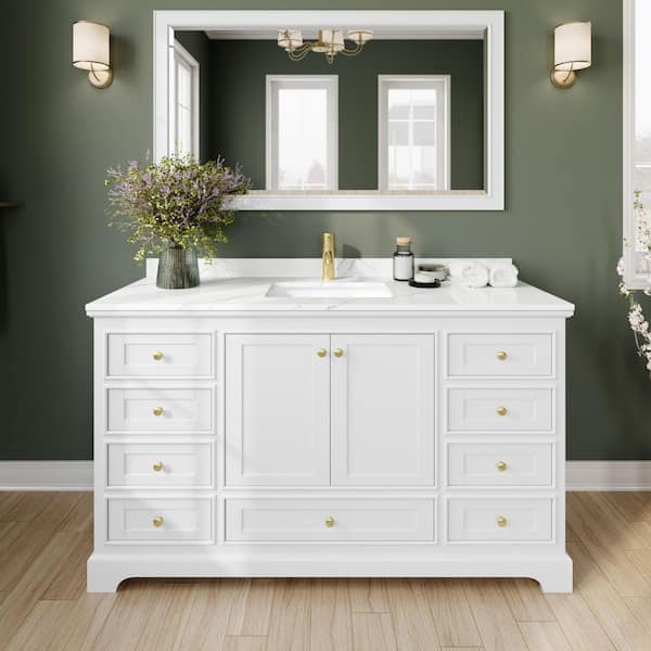 Wyndham Collection Deborah 60 in. W x 22 in. D x 35 in. H Single Bath Vanity in White with Giotto Quartz Top