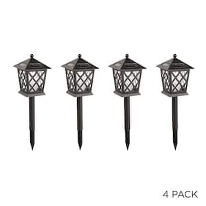 16 in. Tall Outdoor Solar Powered Black LED Path Light Stakes (Set of 4)