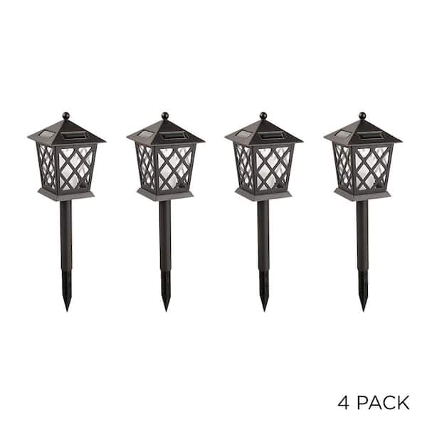 Alpine Corporation 16 in. Tall Outdoor Solar Powered Black LED Path Light Stakes (Set of 4)