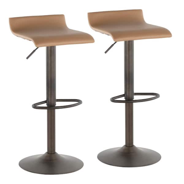 Camel Faux Leather Bar Stool Set, Industrial Leather Bar Stools With Backs
