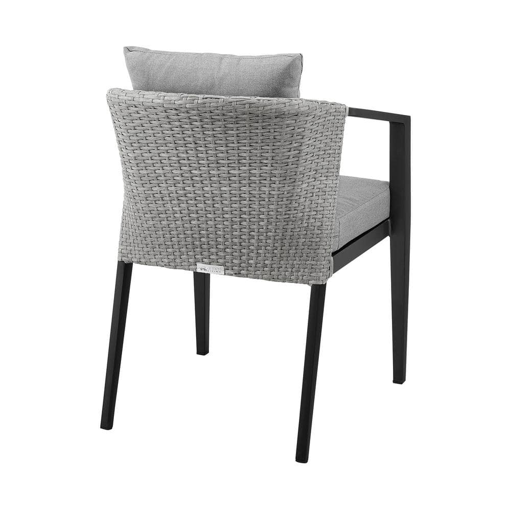 Aileen Gray and Black Aluminum Wicker Outdoor Dining Chairs with Cushions, Set of 2