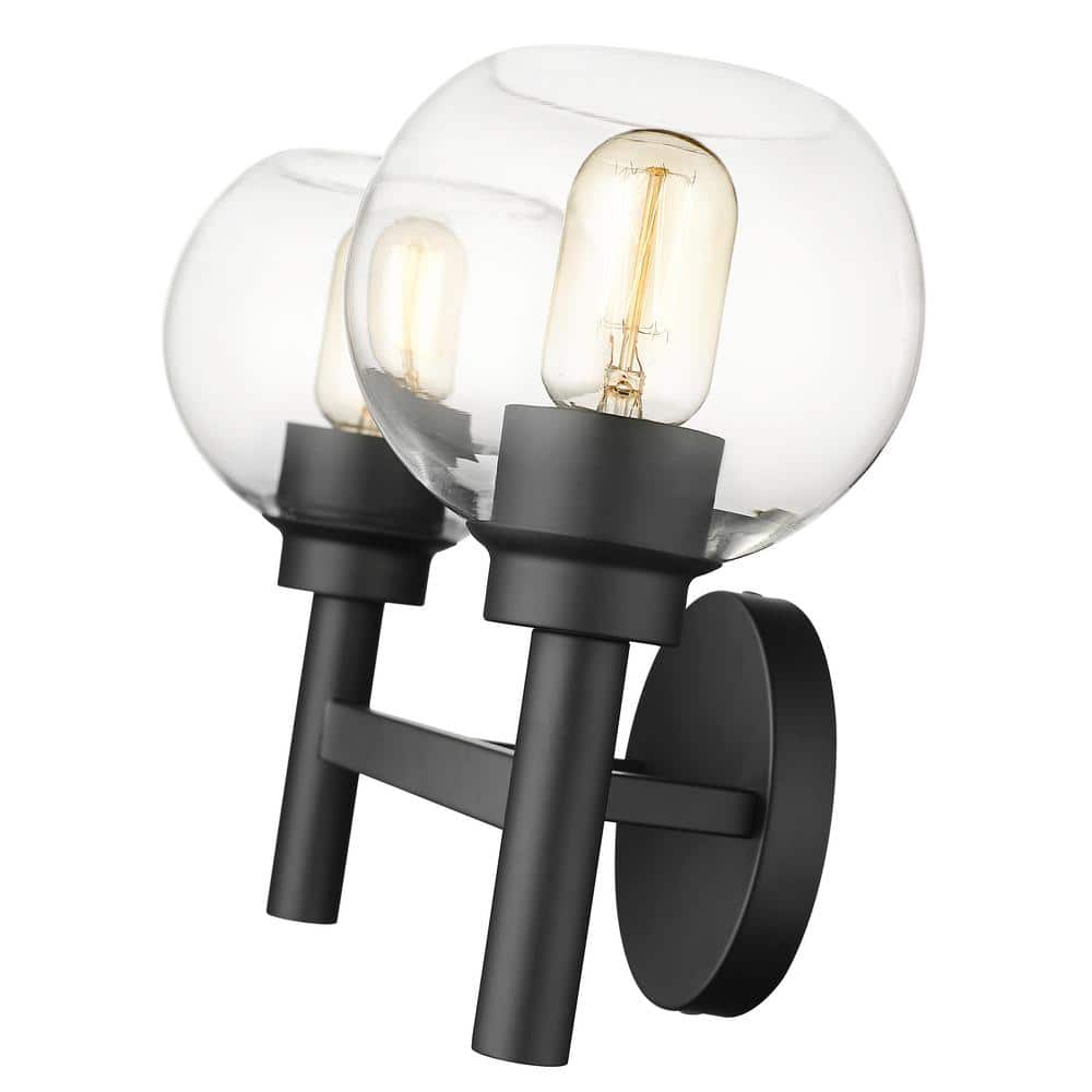 Contemporary Matte Black 2-Light Vanity Sconce with Clear Glass