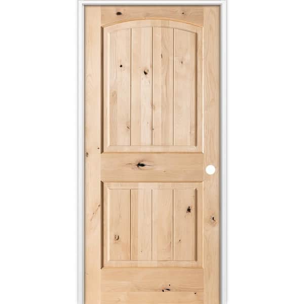 28 in. x 80 in. Rustic 2-Panel Arch Top VG Left-Hand Unfinished Knotty Alder Wood Single Prehung Interior Door