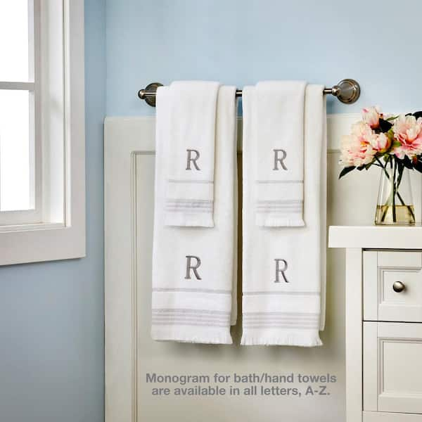 SKL Home Casual Monogram Letter N Hand Towel 2 piece set, white