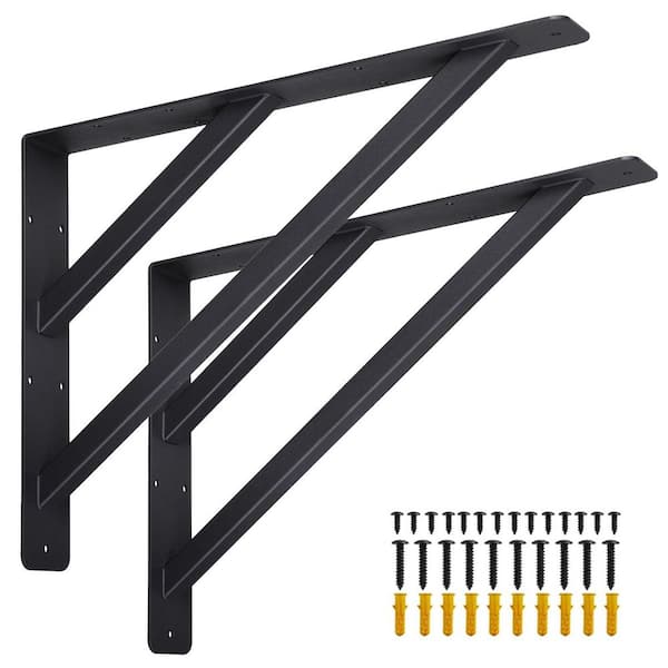 2-Pack 16 in. x 12 in. Metal Countertop Support Brackets, Wall Mounted Floating Shelf Bracket