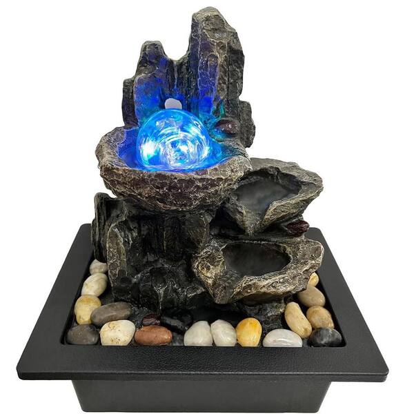 10 in. Electric Stone Rotating Ball Waterfall Fountain with LED Lights and River Rocks