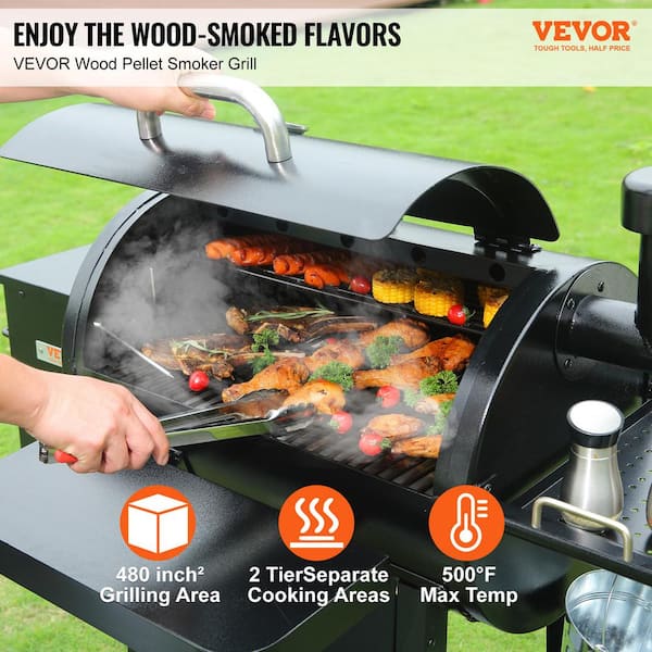 VEVOR Pellet Smoker 480 sq. in. Portable Wood Pellet Grill with Cart 8-in-1 BBQ Grill, Black W45015160500FOCNCV1 - The Home