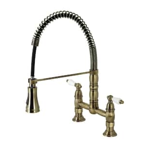 Heritage Double-Handle Pull Down Sprayer Kitchen Faucet in Antique Brass