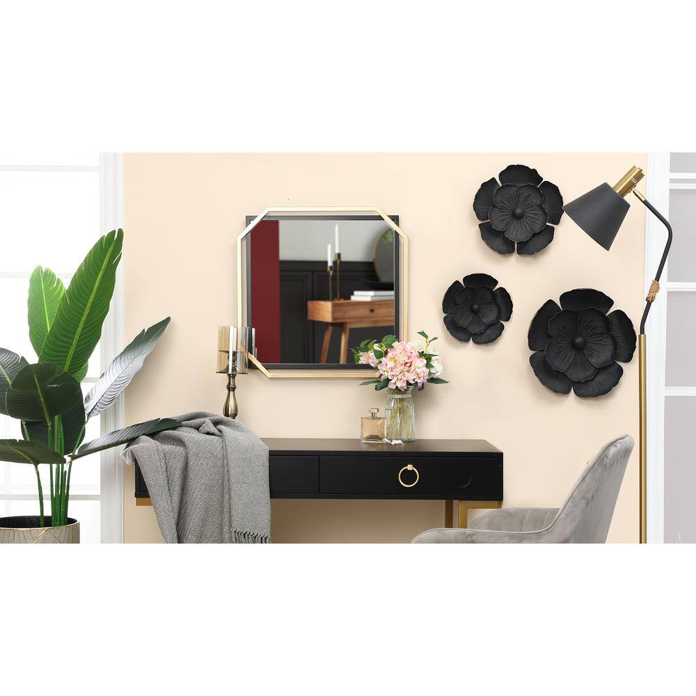 LuxenHome Black and Gold Metal Flower Wall Sculptures Set