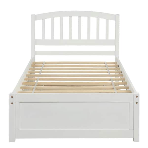 STICKON 79.5 in. W White Wood Frame Twin Size Platform Bed with Trundle