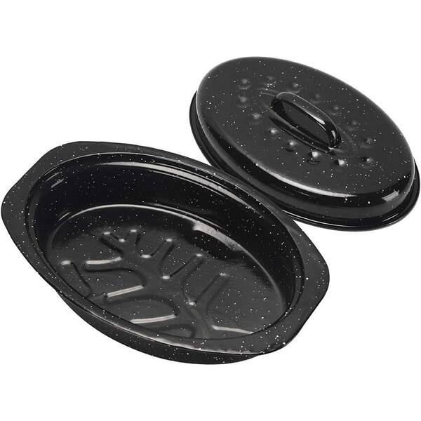 13 Inch Oval Roasting Pan with Lid Enamel Carbon Steel Nonstick for Turkey Chicken Meat Vegetables 1 Piece