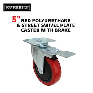 5 in. Red Polyurethane and Steel Swivel Plate Caster with Locking Brake and 330 lbs. Load Rating