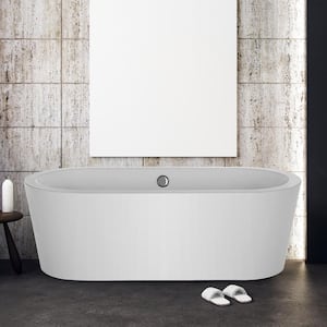 59 in. Acrylic Freestanding Bathtub Flatbottom Deep Soaking Tub in White