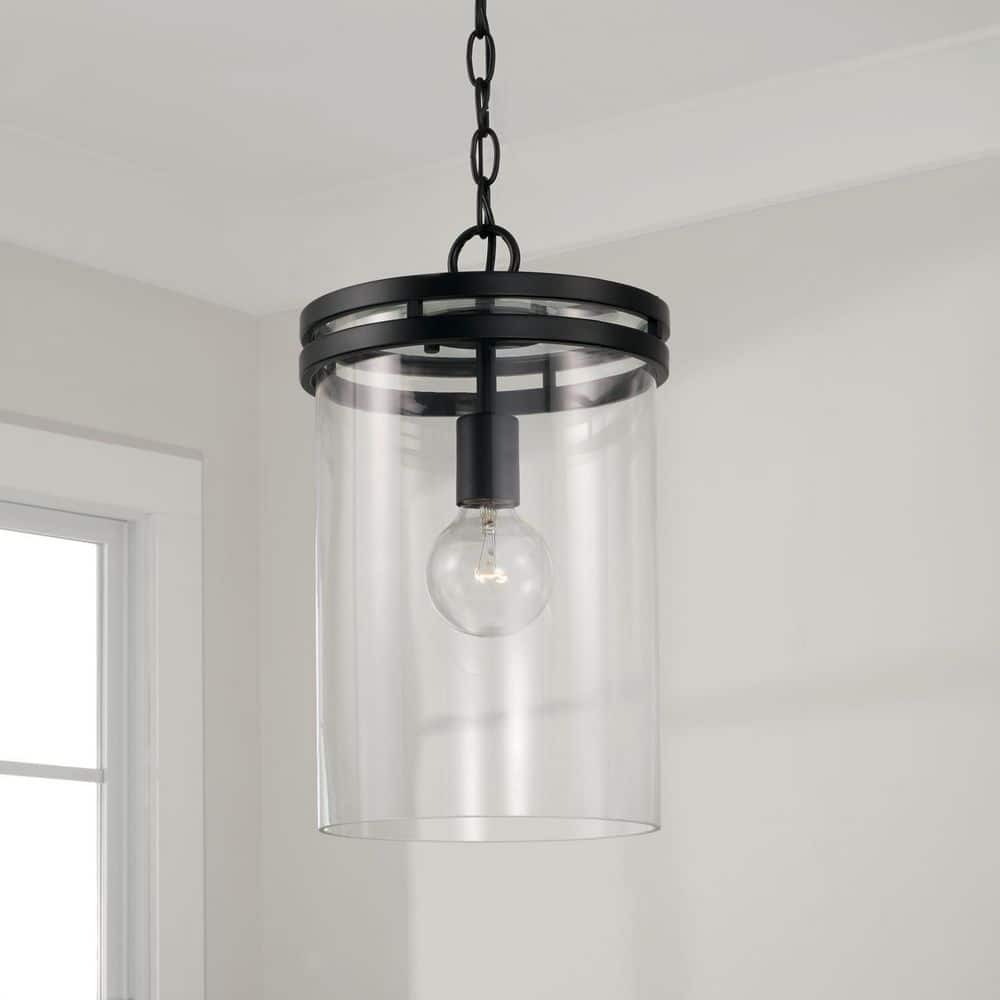 Fuller Matte Black and Clear Glass Single Pendant Light