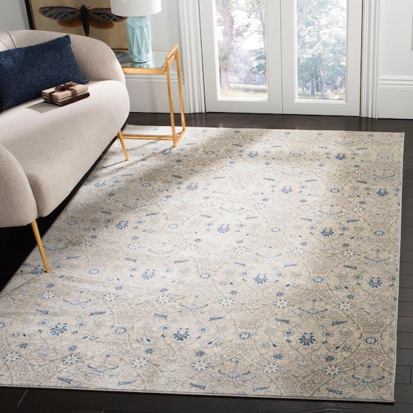 Brentwood Light Gray/Blue 8 ft. x 10 ft. Floral Geometric Medallion Area Rug