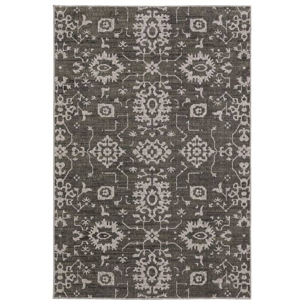 7' X 10' Gray And Ivory Oriental Area Rug