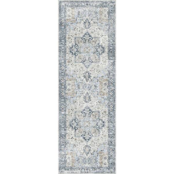 Limlok Medallion Blue 2 ft. x 7 ft. Persian Area Rug AR1005-BLUE-2X7-HD ...