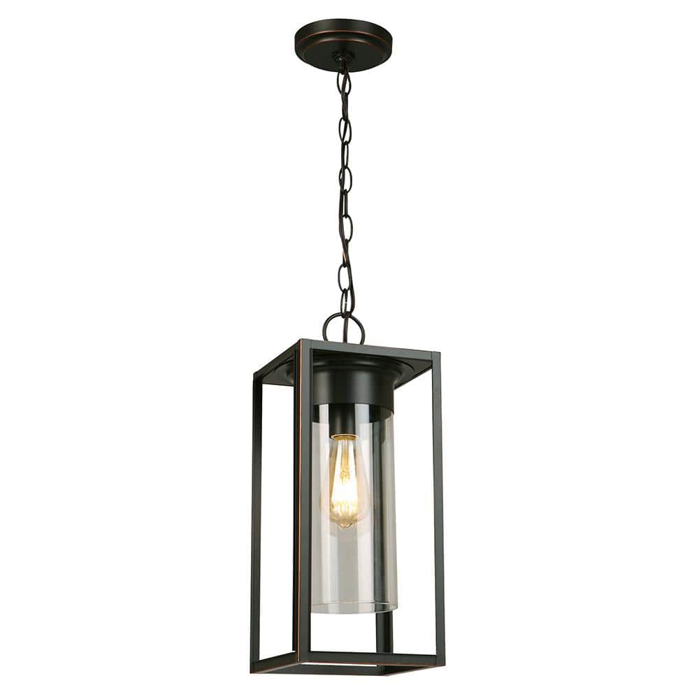 Walker Hill 7.36 in. W x 15 in H 1-Light Oil Rubbed Bronze Transitional Outdoor Pendant Light with Clear Glass Shade price history on PriceWatchPro