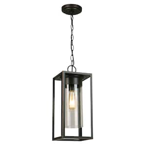 Walker Hill 7.36 in. W x 15 in H 1-Light Oil Rubbed Bronze Transitional Outdoor Pendant Light with Clear Glass Shade