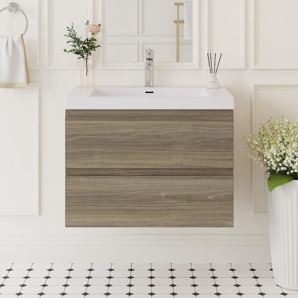 30 in. W x 19-3/4 in. D x 22-1/5 in. H Bathroom Wall Hung Vanity in Ash Grey with Single Basin Vanity Top in White