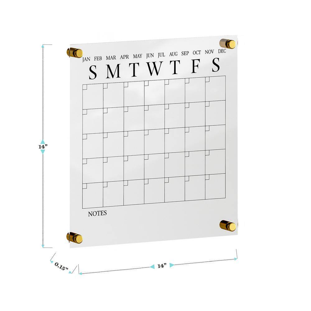 Clear Acrylic Monthly Wall Calendar with Black Print and Dry Erase Marker
