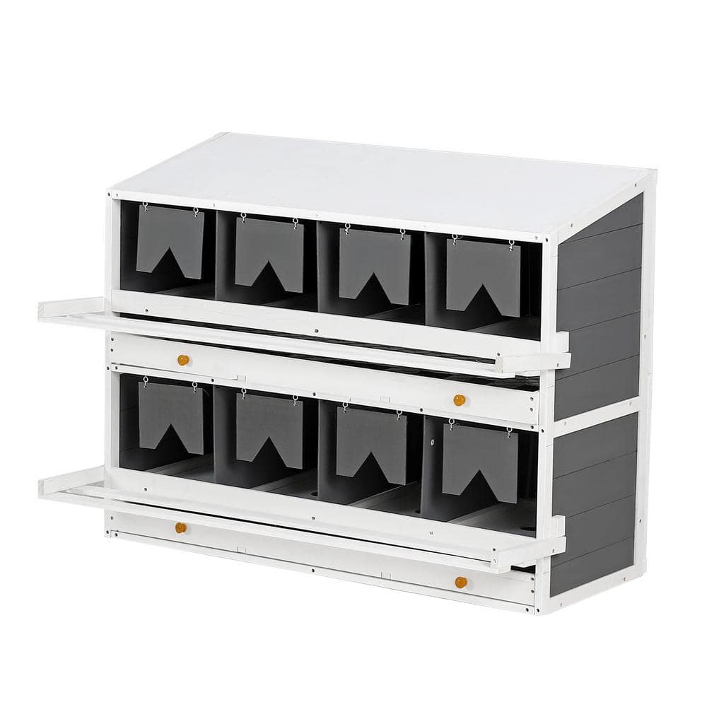 47 in. W Gray Wooden Chicken Nesting Box Laying Eggs 8 Compartments Egg Lay