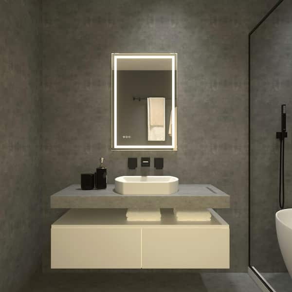 TaiMei 24 in. W x 36 in. H Rectangular Frameless LED Light Anti-Fog Wall Bathroom Vanity Mirror in Polished Crystal