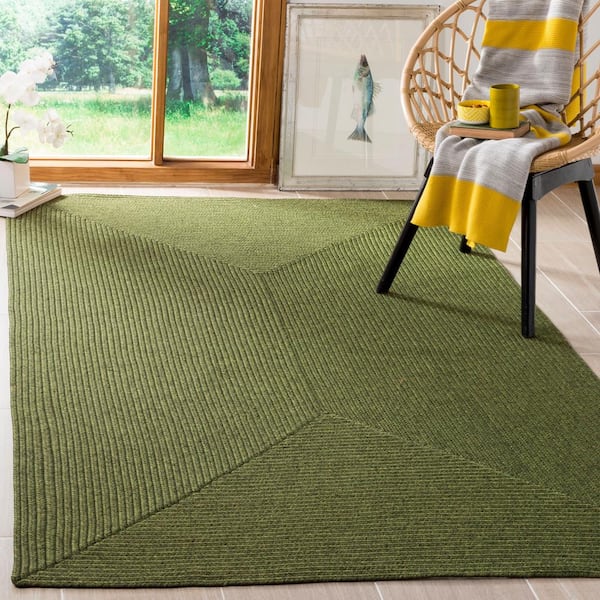 Braided Green Doormat 3 ft. x 5 ft. Solid Runner Rug