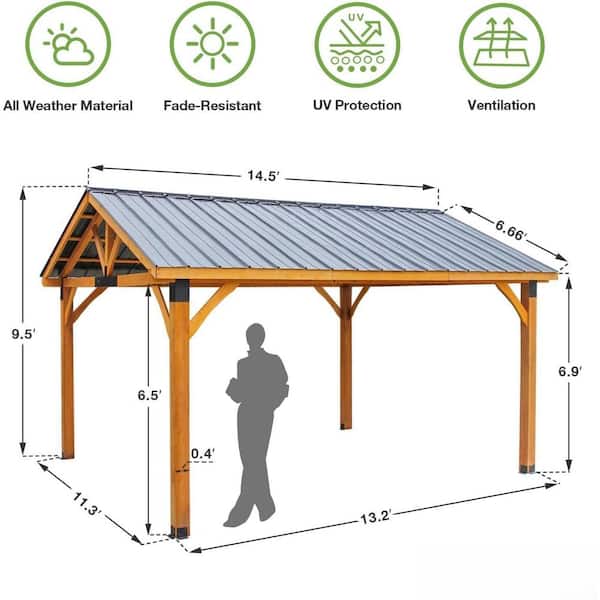 AECOJOY 14 ft. x 12 ft. Outdoor Garden Wooden Hardtop Gazebo with