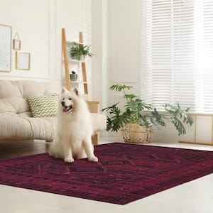 Olympus Red 4 ft. X 6 ft. Machine Washable Vintage-Turkoman Oriental Bokhara Polyester Non-Slip Backing Area Rug