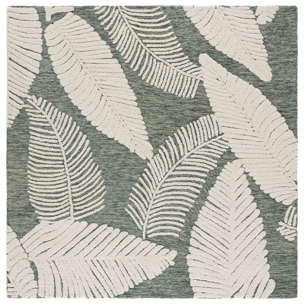 Jardin 6 ft. x 6 ft. Square Gray/Ivory Fuzzy Ferns Area Rug
