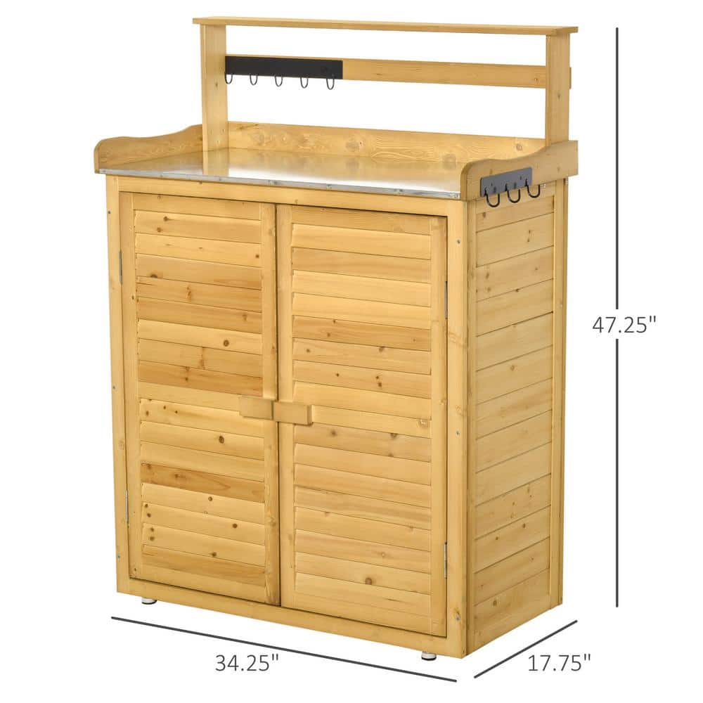 Natural Fir Wood Garden Potting Bench with Shelves and Hooks