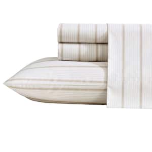 Merrick Stripe 3-Piece Beige/Sea Wheat 100% Cotton Twin XL Sheet Set