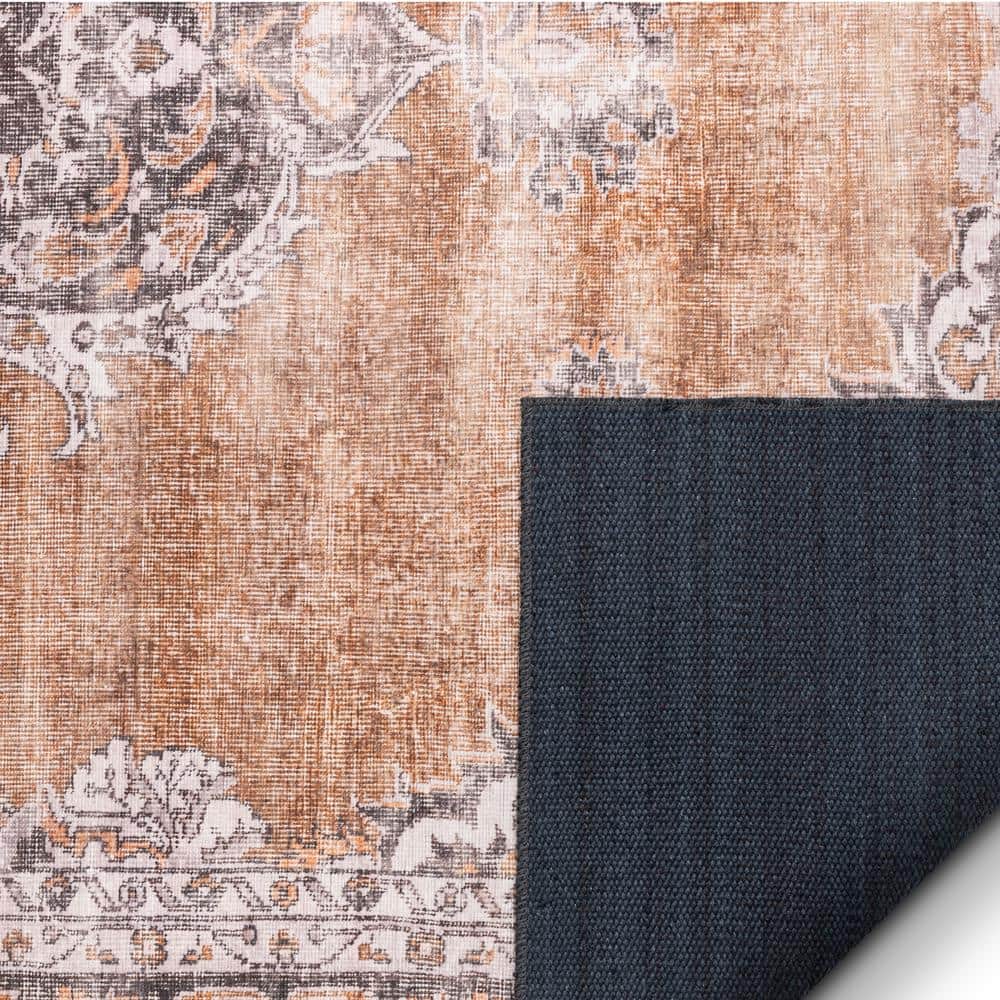 Rust and Gray Medallion 5' x 7' Washable Area Rug