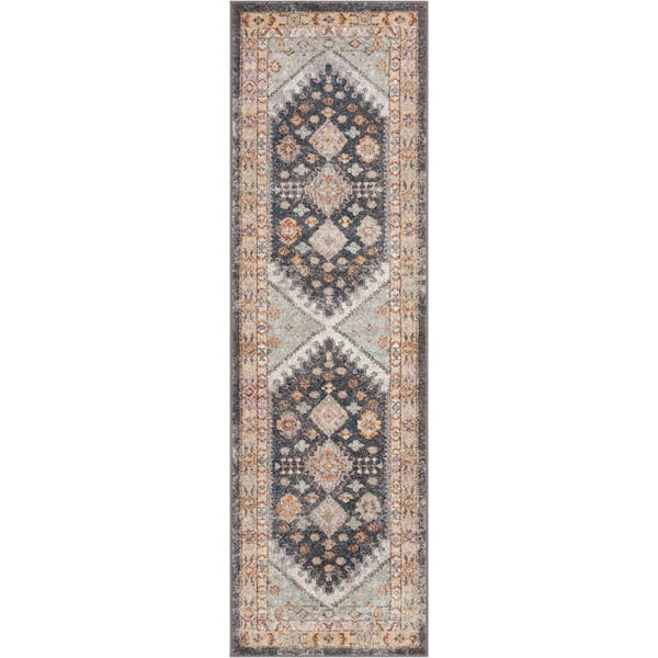 Well Woven Rodeo Virden Bohemian Eclectic Tribal Aztec Blue 2 ft. 3 in. x 7 ft. 3 in. Runner Rug Distressed