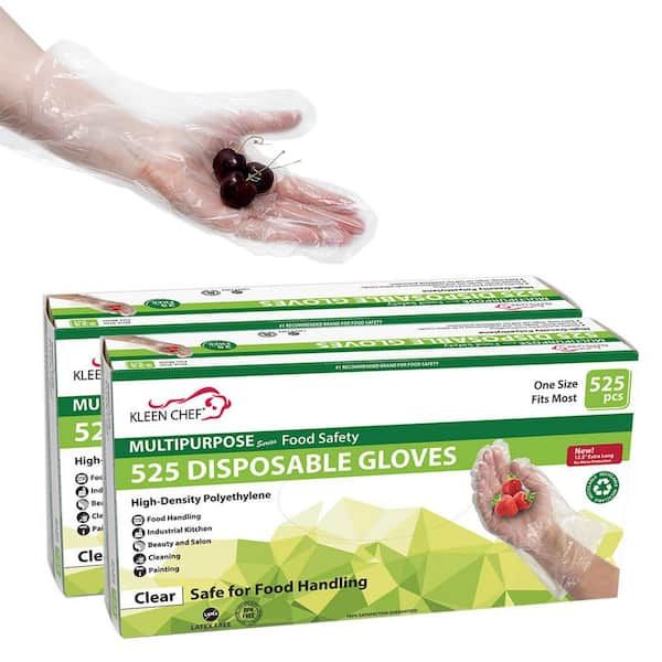 Disposable Food Handling Long Cuff Poly Gloves - One Size Fits Most, 525 per Box (2 Boxes)
