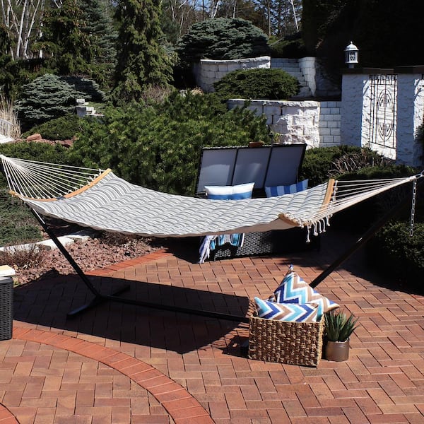 Hammock and Stand, Quick Dry Fabric Hammock, 2 Person Use 450  lbs Capacity, Outdoor Backyard Use : Patio, Lawn & Garden