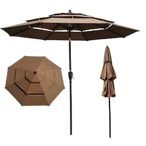 9 ft. 3-Tiers Market Outdoor Patio Umbrella with Crank and Tilt in Brown